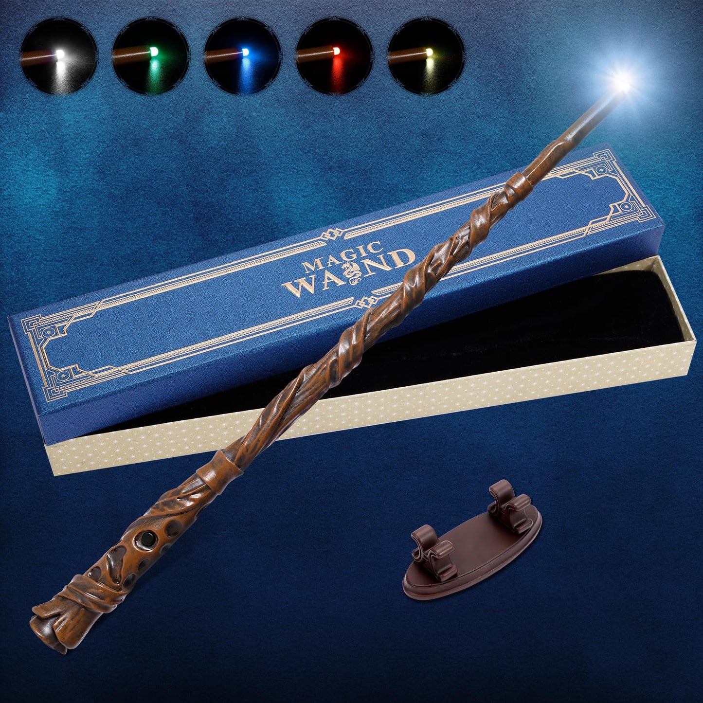 CharmFields Blossom Light Up Wizard Wand – 5-Color LED, Rechargeable Resin Cosplay Prop