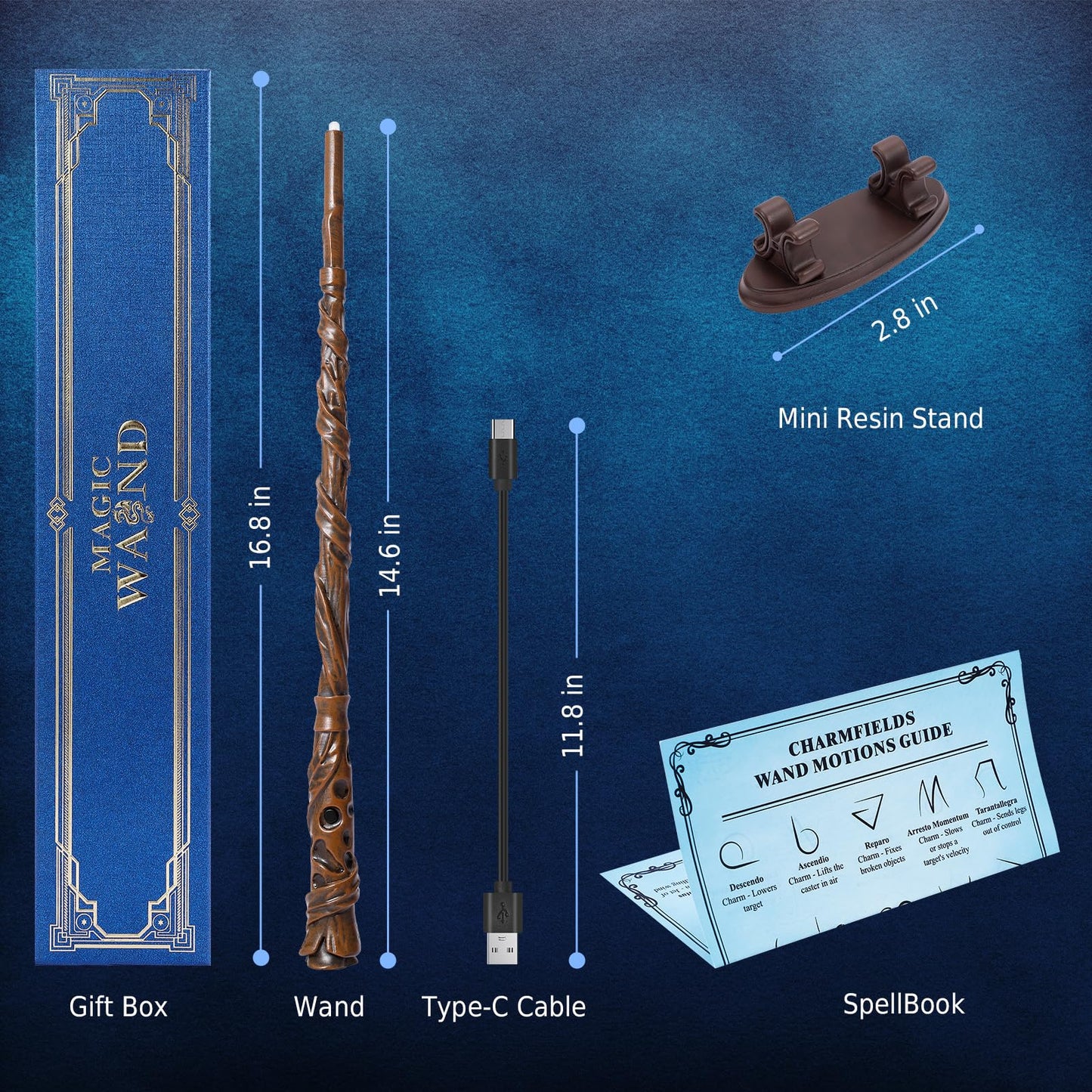 CharmFields Blossom Light Up Wizard Wand – 5-Color LED, Rechargeable Resin Cosplay Prop