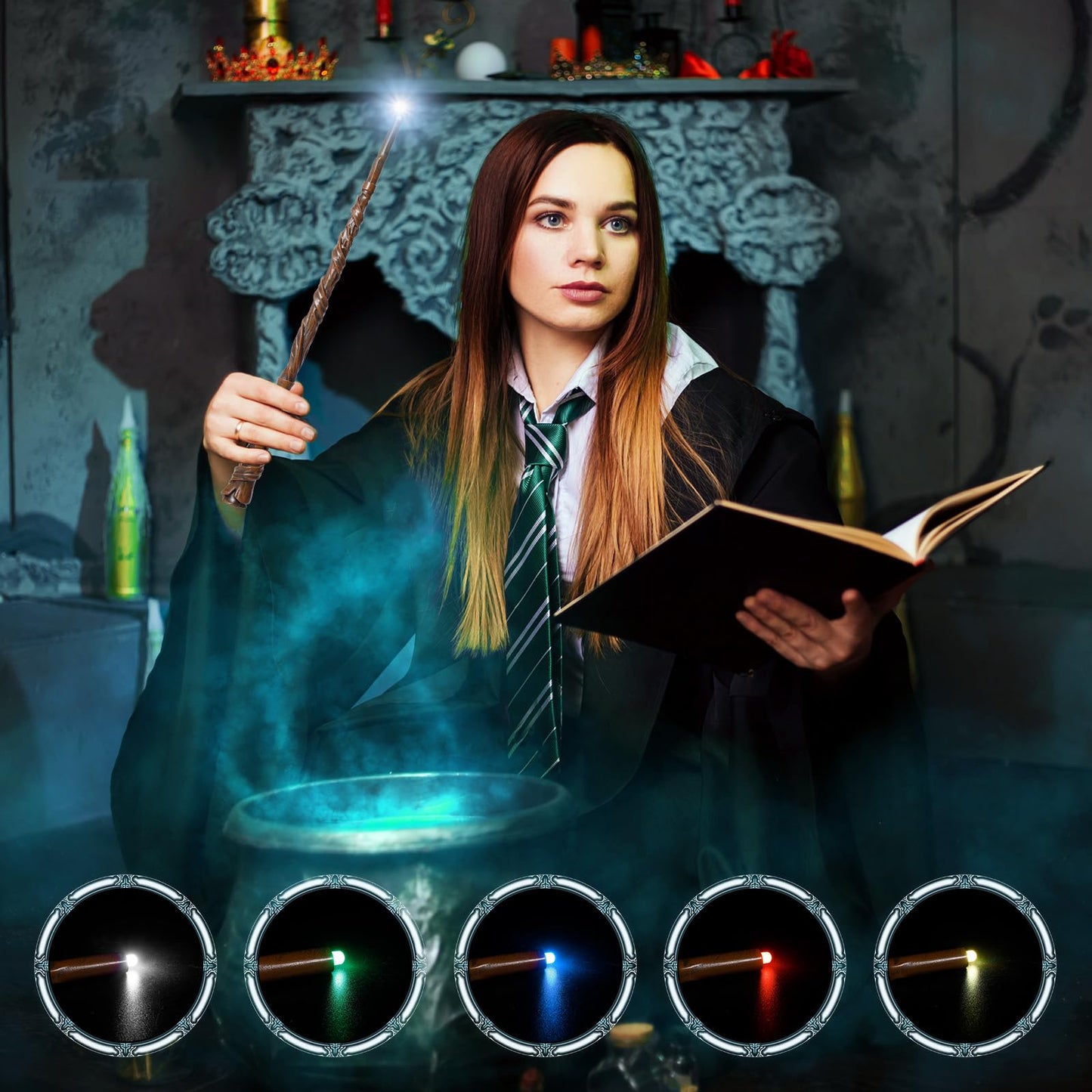 CharmFields Blossom Light Up Wizard Wand – 5-Color LED, Rechargeable Resin Cosplay Prop