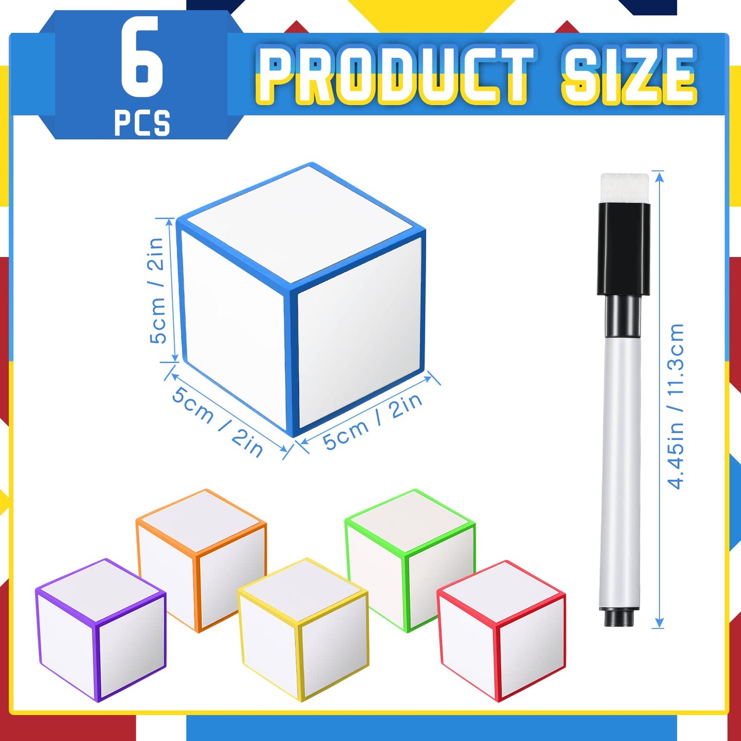 Charniol 7 Pcs Dry Erase Dice Blocks with Marker – 2x2x2 Foam Cubes for Classroom & Games