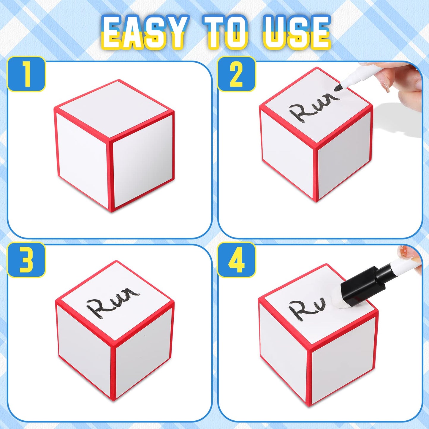 Charniol 7 Pcs Dry Erase Dice Blocks with Marker – 2x2x2 Foam Cubes for Classroom & Games