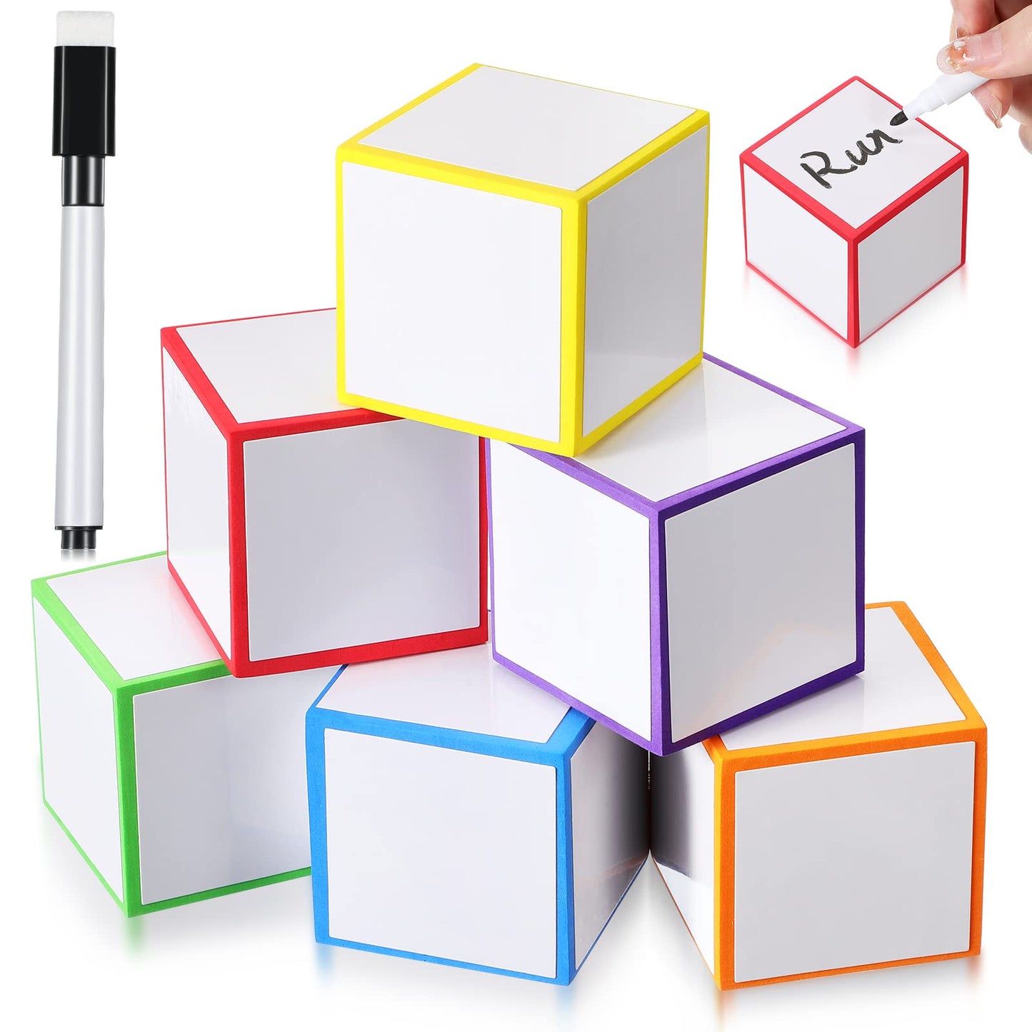 Charniol 7 Pcs Dry Erase Dice Blocks with Marker – 2x2x2 Foam Cubes for Classroom & Games
