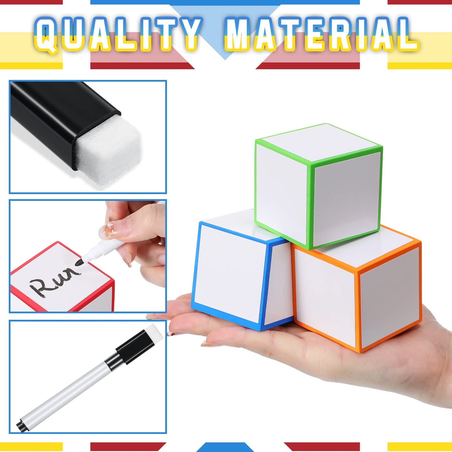 Charniol 7 Pcs Dry Erase Dice Blocks with Marker – 2x2x2 Foam Cubes for Classroom & Games