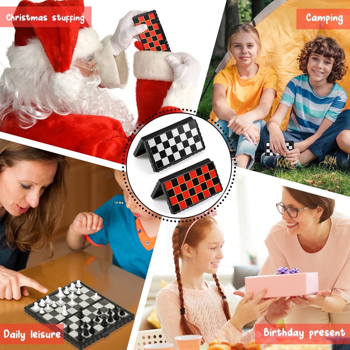 Charniol Magnetic Travel Chess Set + Mini Checkers – Portable Folding Board for Family Fun (2 Pcs)