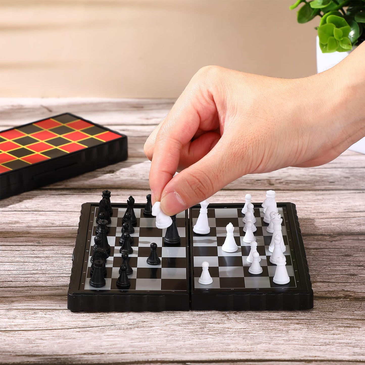 Charniol Magnetic Travel Chess Set + Mini Checkers – Portable Folding Board for Family Fun (2 Pcs)