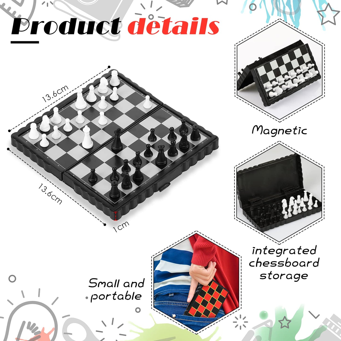 Charniol Magnetic Travel Chess Set + Mini Checkers – Portable Folding Board for Family Fun (2 Pcs)