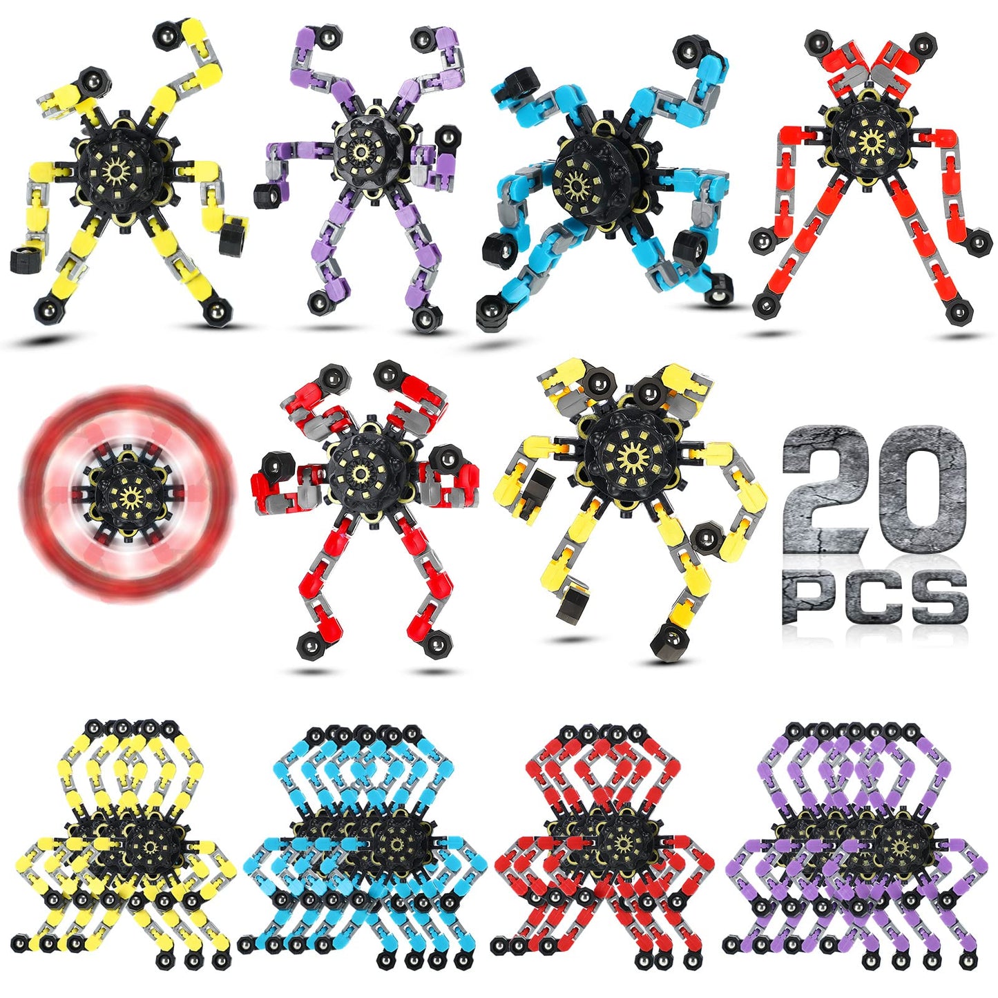 Charniol 20-Pc Transformable Fidget Spinner Set – Focus & Stress Relief