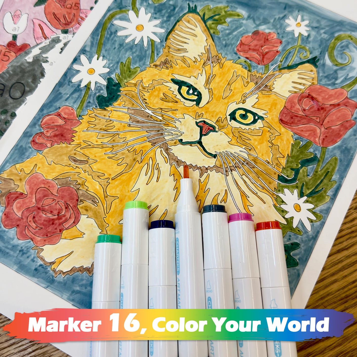 CHARTEKS Digichroma Disappearing Lines Paint by Numbers Kit for Kids 6-12 – 16 Washable Dual-Tip Markers, 4 Animal Pages, Blank Papers, Frame-Worthy Art