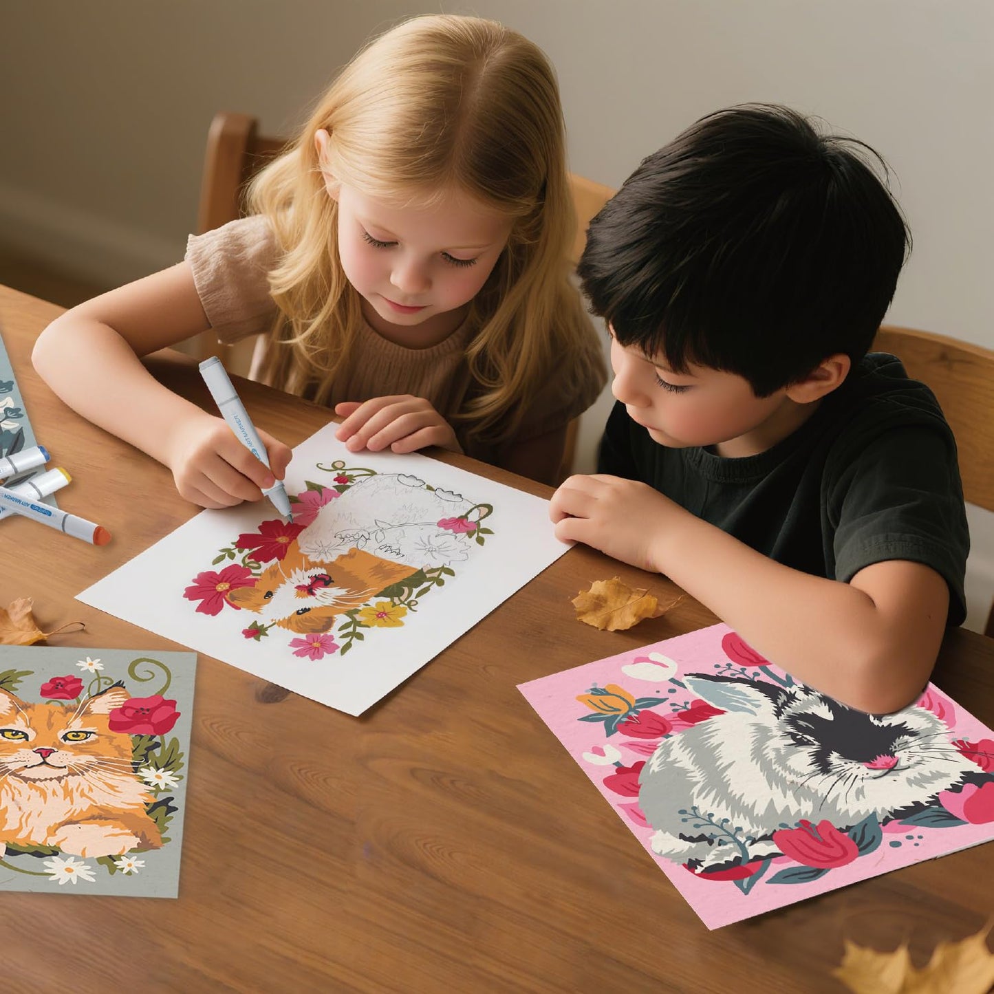 CHARTEKS Digichroma Disappearing Lines Paint by Numbers Kit for Kids 6-12 – 16 Washable Dual-Tip Markers, 4 Animal Pages, Blank Papers, Frame-Worthy Art