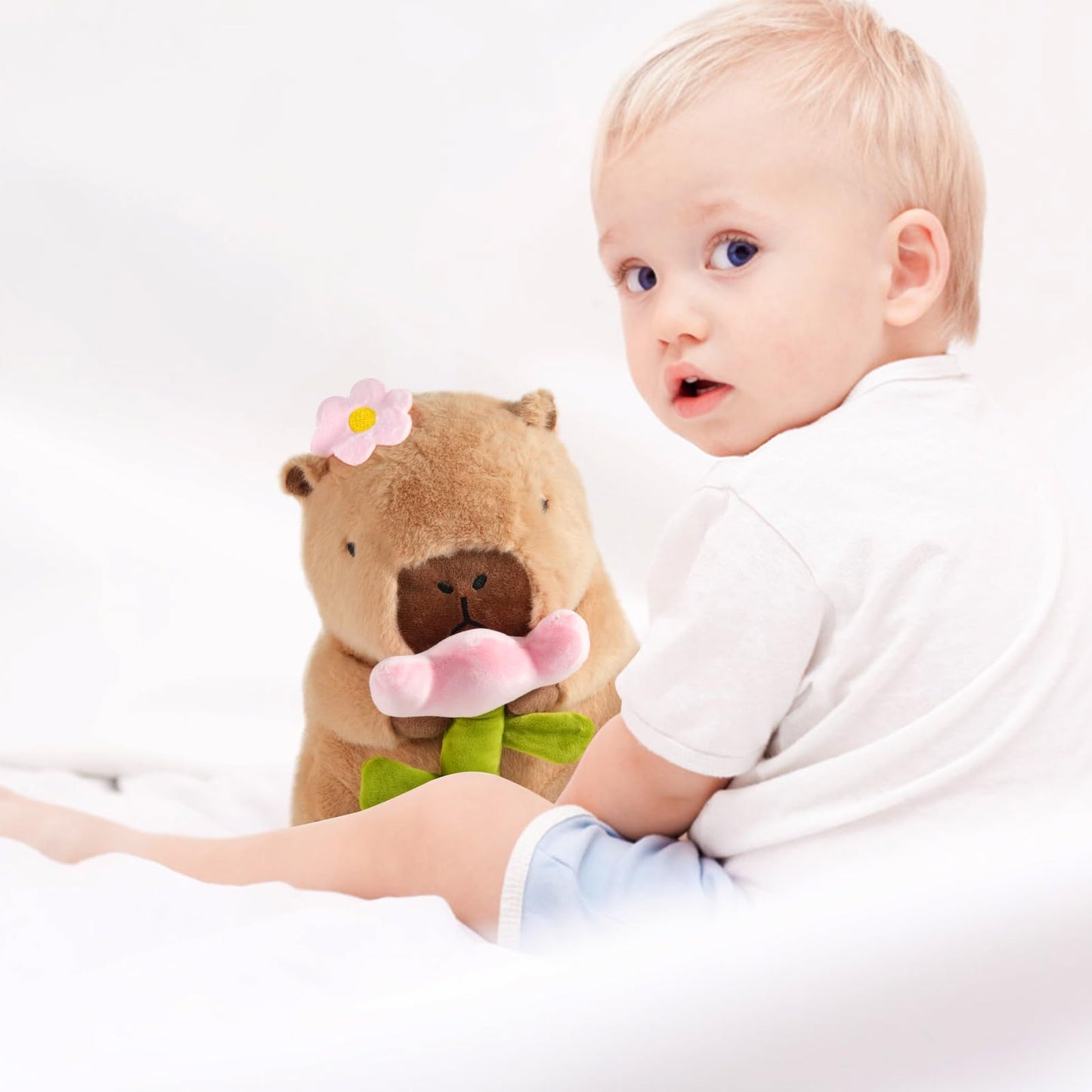 CHDBLOCK Flower Capybara Plush – 11 Inch Cute Capybara Toy with Tulip
