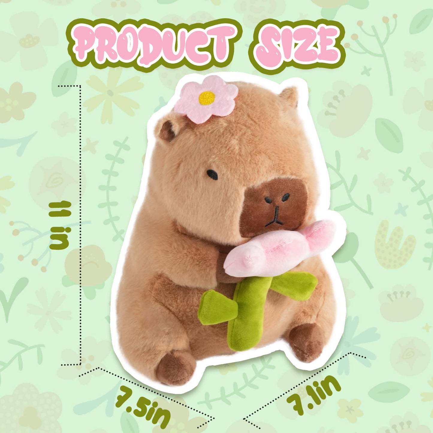 CHDBLOCK Flower Capybara Plush – 11 Inch Cute Capybara Toy with Tulip