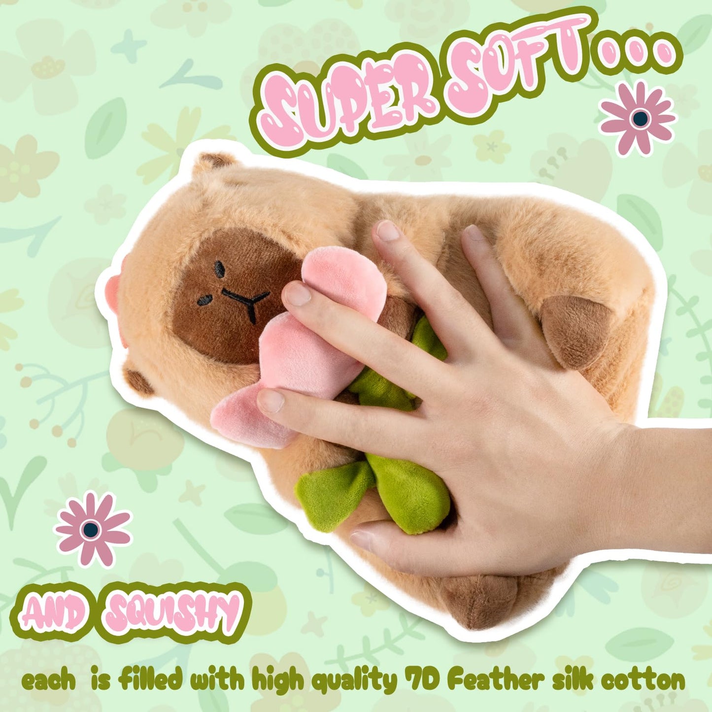 CHDBLOCK Flower Capybara Plush – 11 Inch Cute Capybara Toy with Tulip
