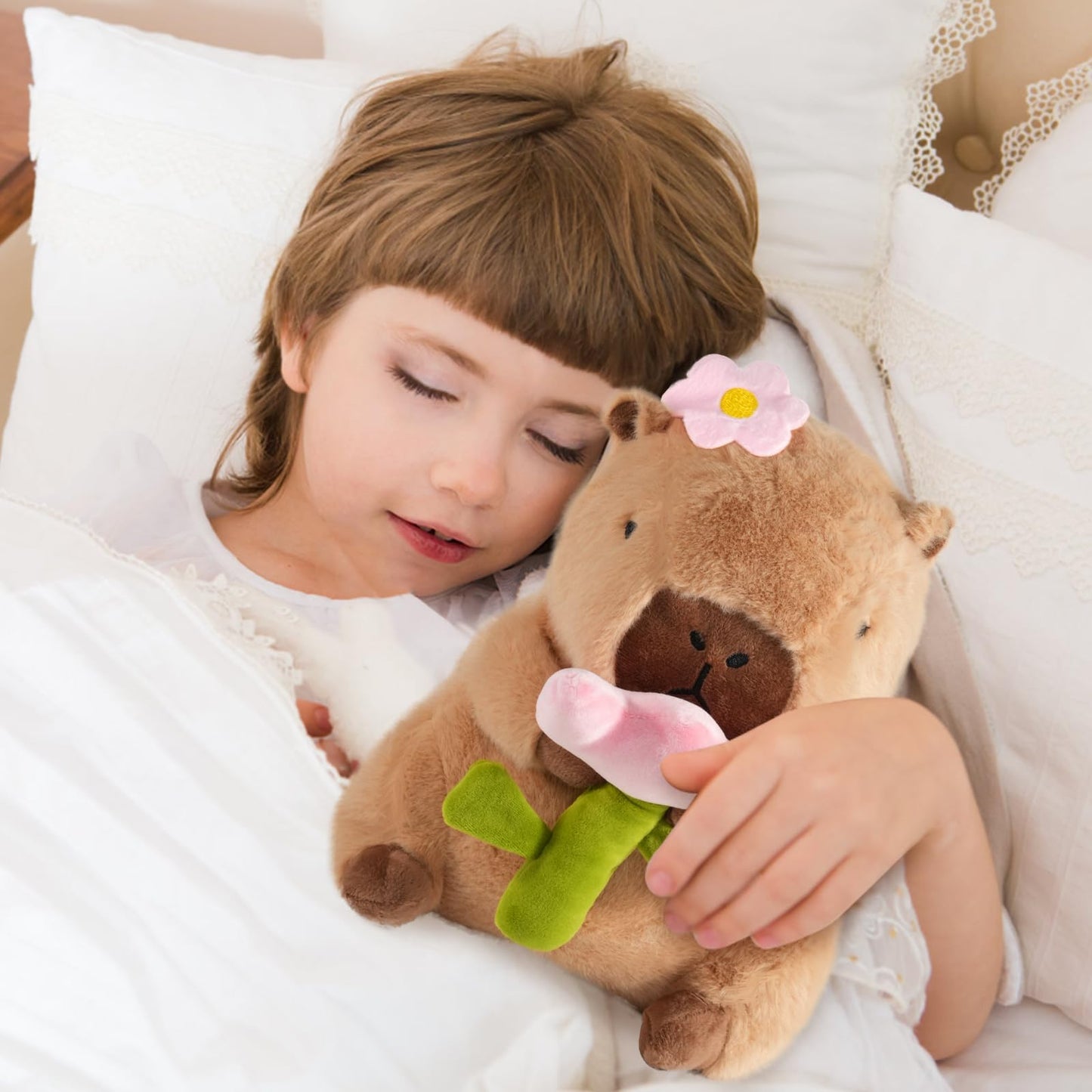 CHDBLOCK Flower Capybara Plush – 11 Inch Cute Capybara Toy with Tulip