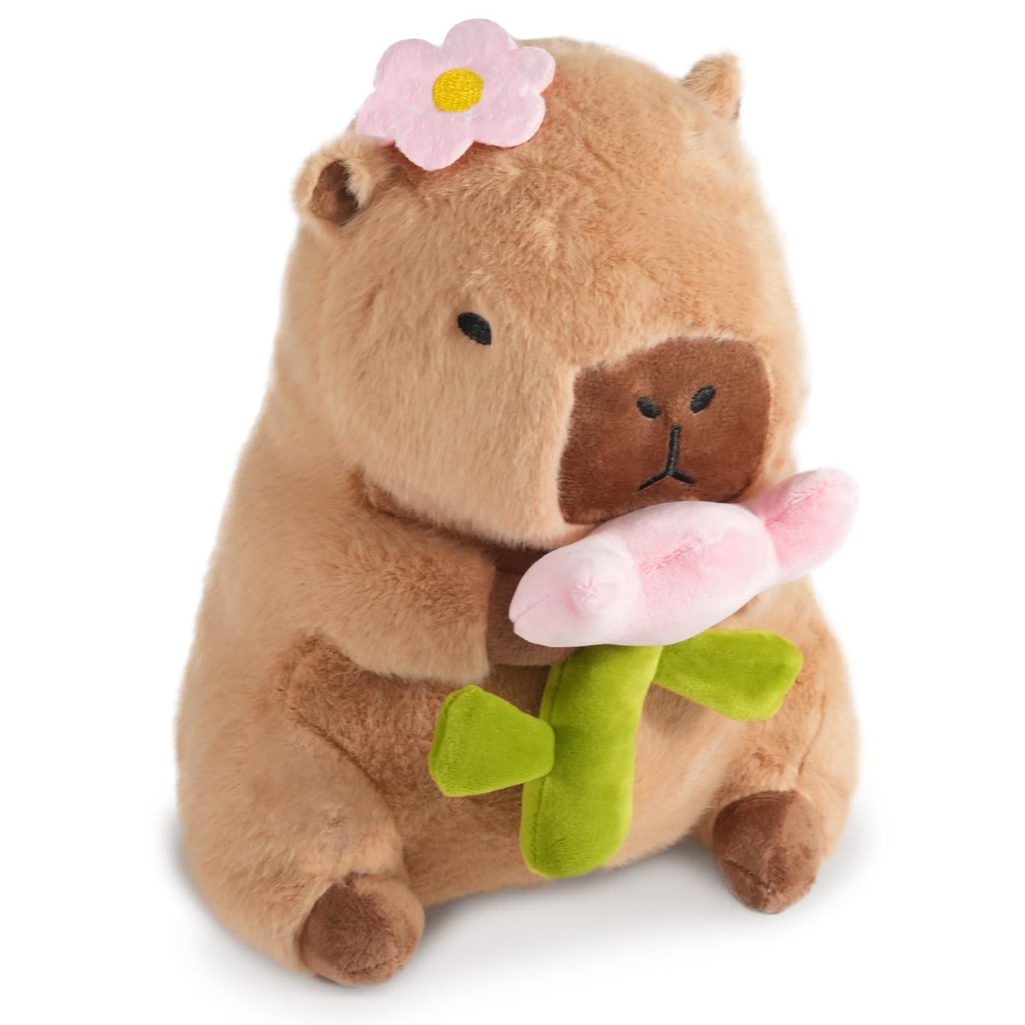 CHDBLOCK Flower Capybara Plush – 11 Inch Cute Capybara Toy with Tulip