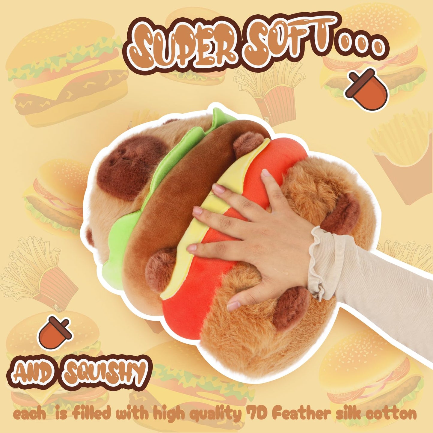 CHDBLOCK Hamburger Capybara Plush Toy – 9.5-Inch Cute Capybara Stuffed Animal