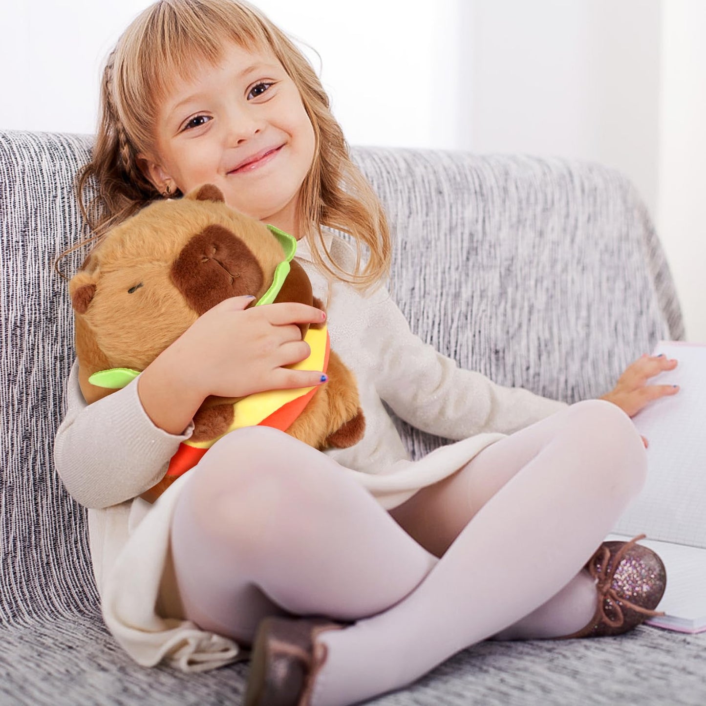 CHDBLOCK Hamburger Capybara Plush Toy – 9.5-Inch Cute Capybara Stuffed Animal