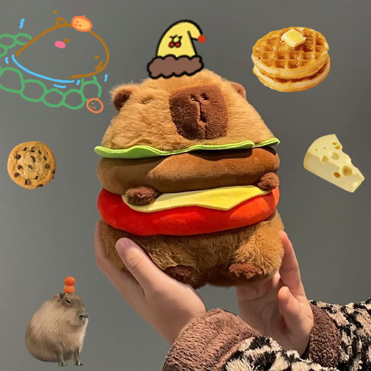 CHDBLOCK Hamburger Capybara Plush Toy – 9.5-Inch Cute Capybara Stuffed Animal