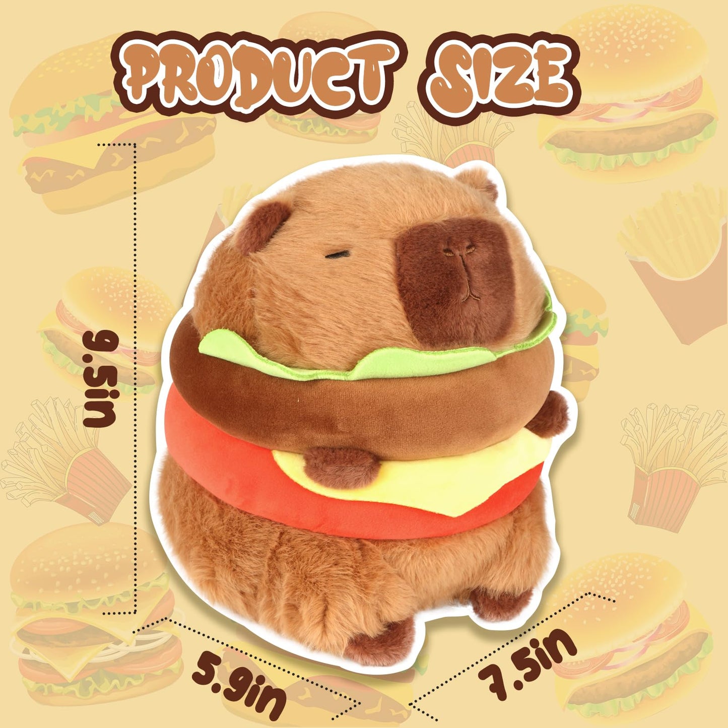CHDBLOCK Hamburger Capybara Plush Toy – 9.5-Inch Cute Capybara Stuffed Animal