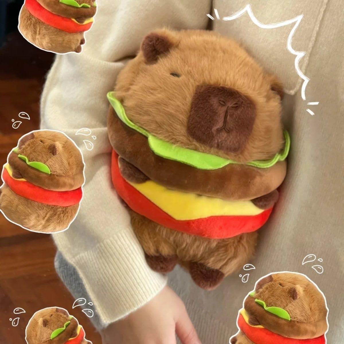CHDBLOCK Hamburger Capybara Plush Toy – 9.5-Inch Cute Capybara Stuffed Animal