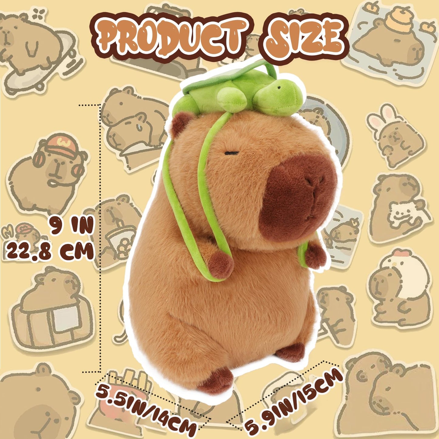 CHDBLOCK Capybara Plush Toy – 9 Inch with Turtle Backpack | Cute Capybara Stuffed Animal