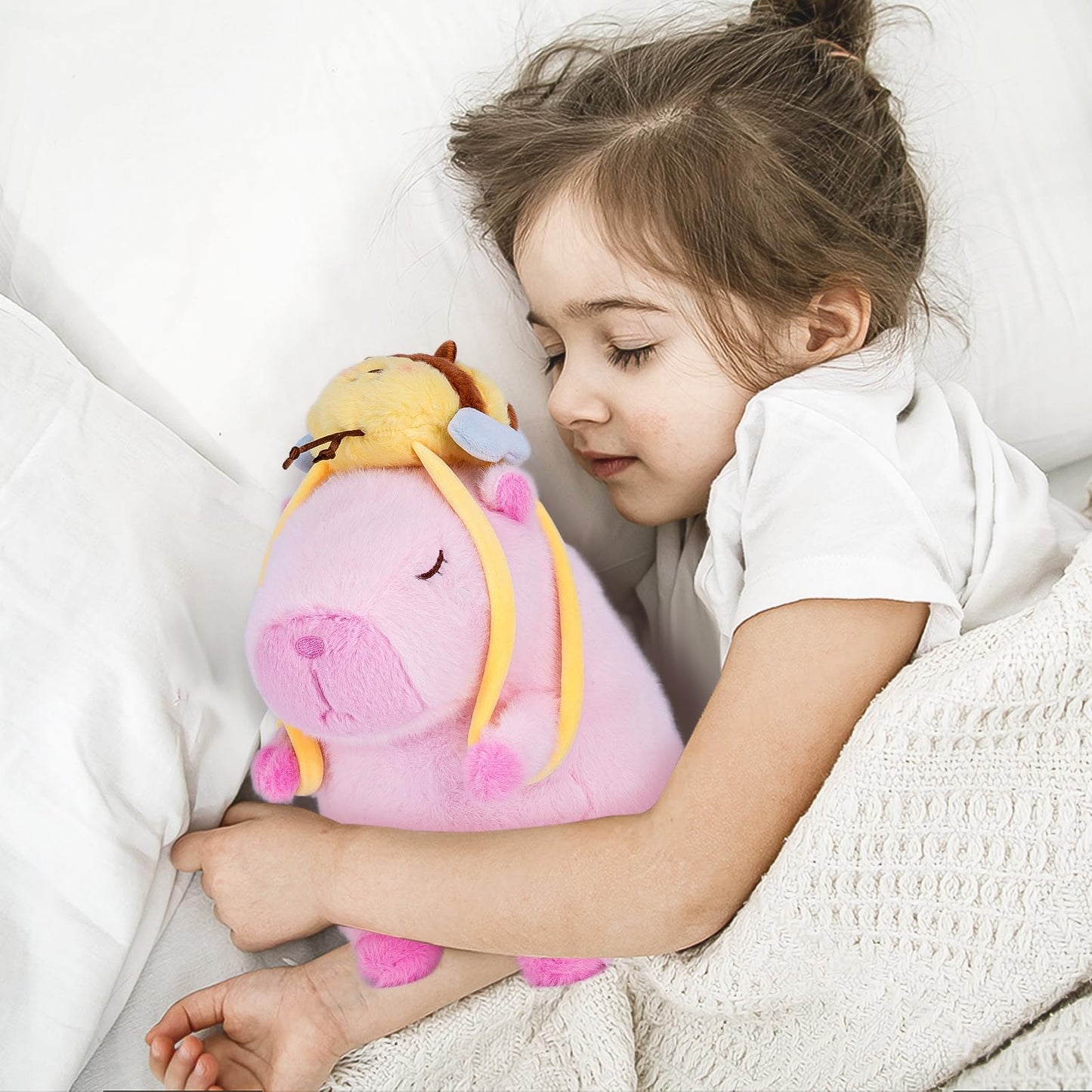 CHDBLOCK Capybara Plush Toy – 9-Inch Pink Capybara with Bee Backpack, Cute Plush Pillow