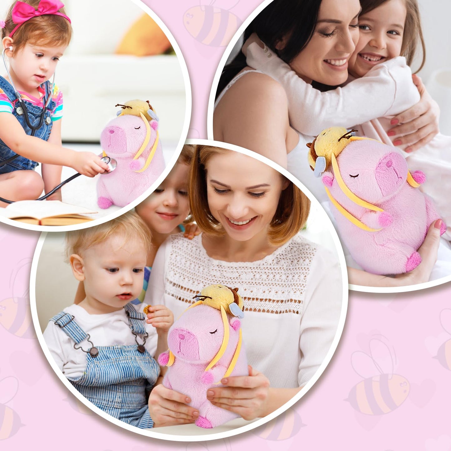 CHDBLOCK Capybara Plush Toy – 9-Inch Pink Capybara with Bee Backpack, Cute Plush Pillow