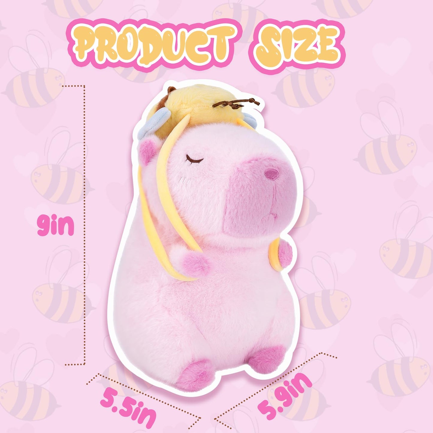 CHDBLOCK Capybara Plush Toy – 9-Inch Pink Capybara with Bee Backpack, Cute Plush Pillow