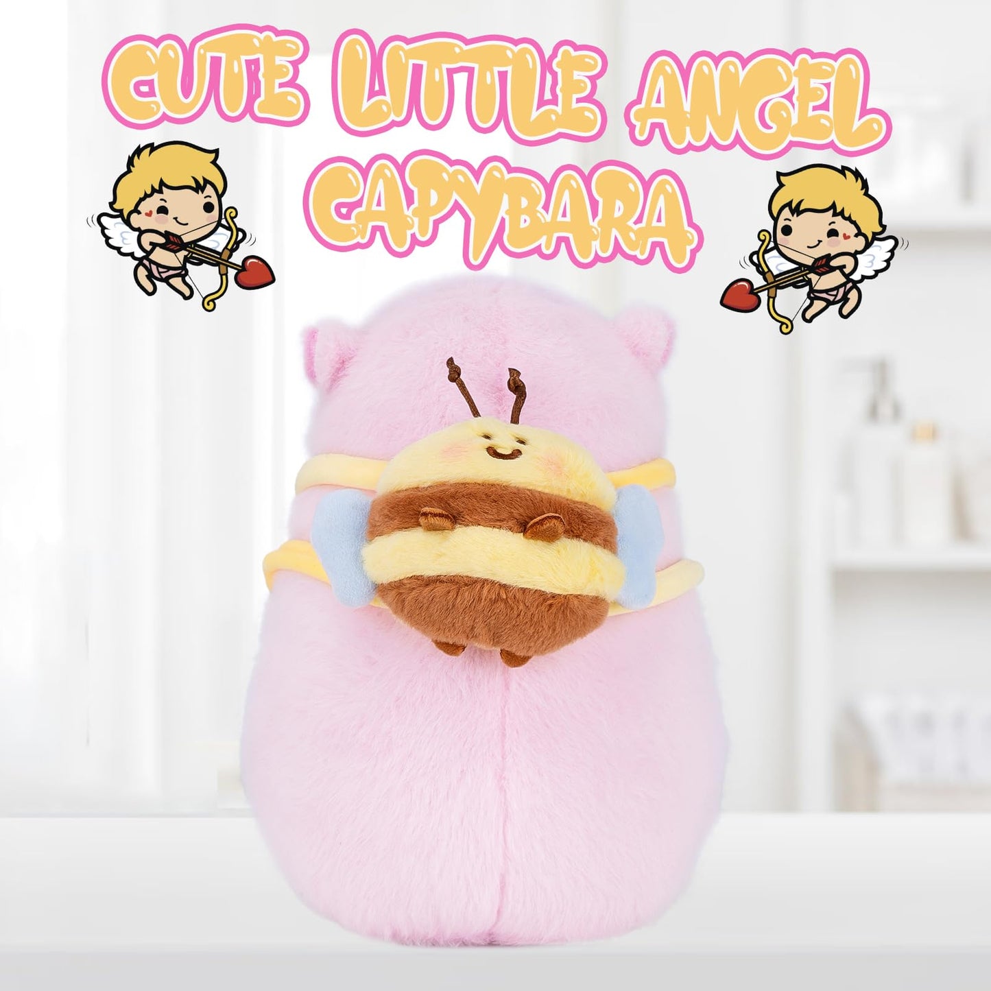 CHDBLOCK Capybara Plush Toy – 9-Inch Pink Capybara with Bee Backpack, Cute Plush Pillow