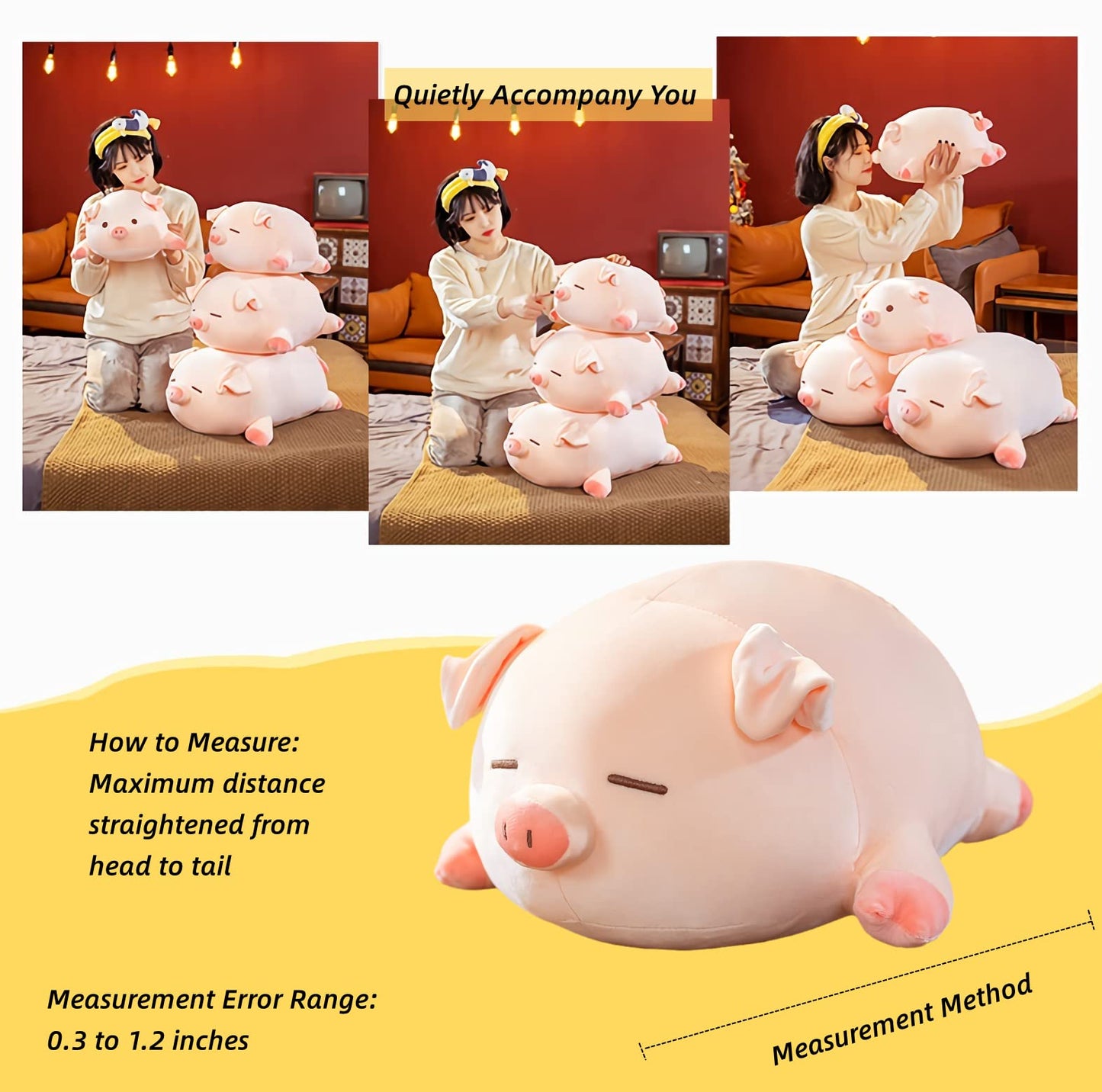 CHDGIOHA Pig Plush Pillow 15.7in – Kawaii Hugging Plush for All Ages