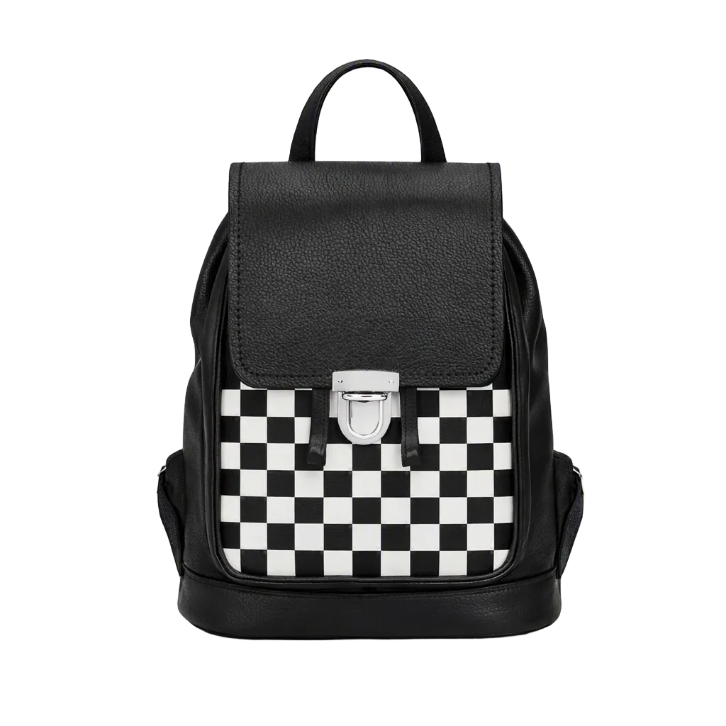 Soft Leather Backpack - Black & White Checkerboard