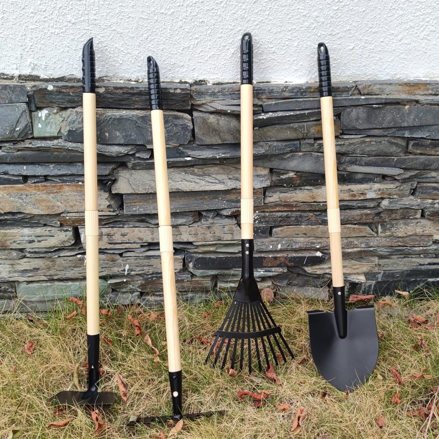 CHEERBANK 7PCS Kids Gardening Tools Set | Long Shovel, Rake, Spade, Hoe with Steel Heads & Wood Handles