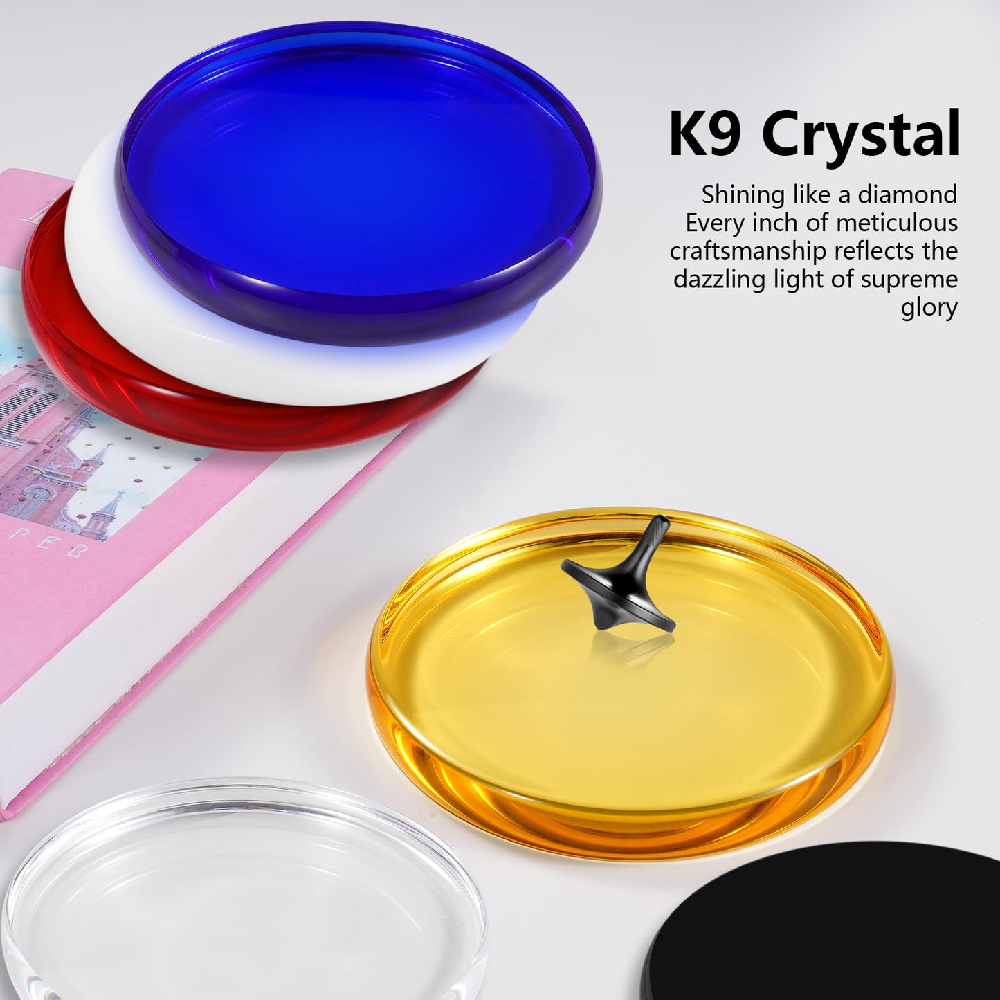 CHEETOP Optical Glass Spinning Top Base - Double Concave Crystal, 12cm Diameter, 14mm Thick