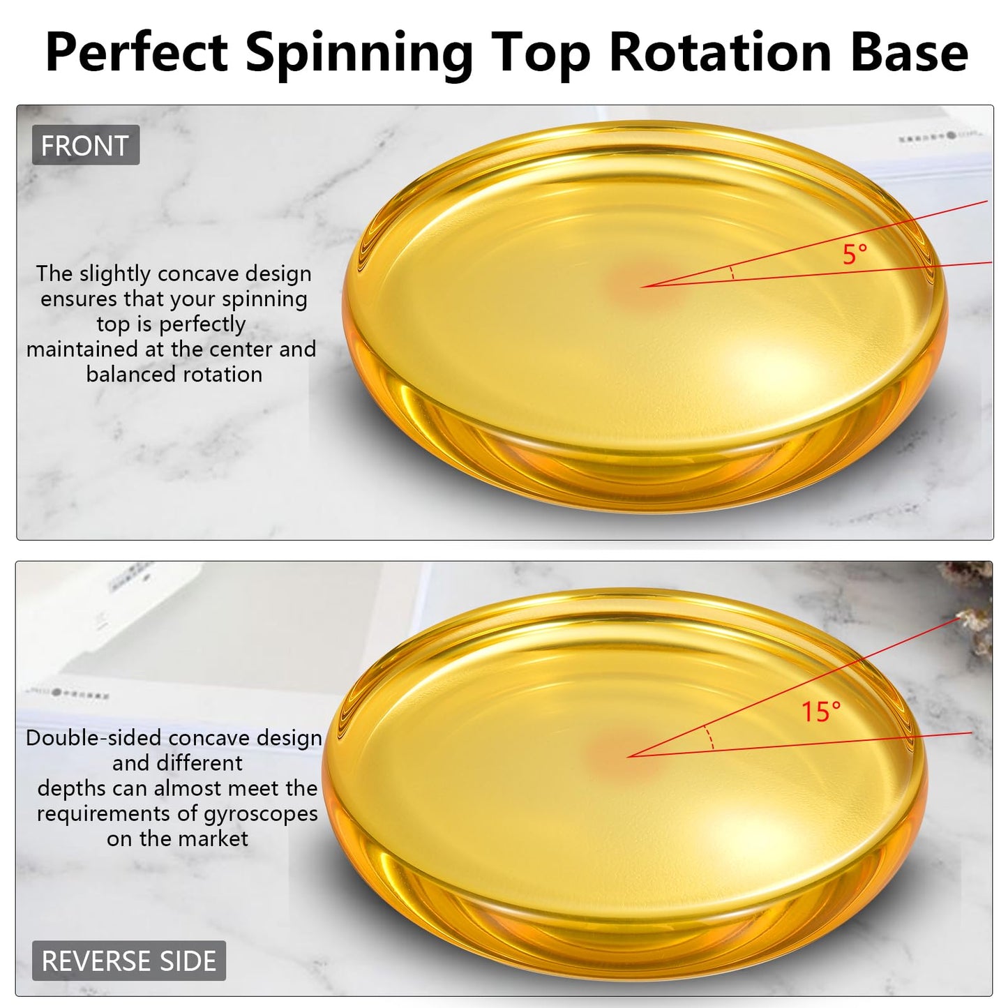 CHEETOP Optical Glass Spinning Top Base - Double Concave Crystal, 12cm Diameter, 14mm Thick