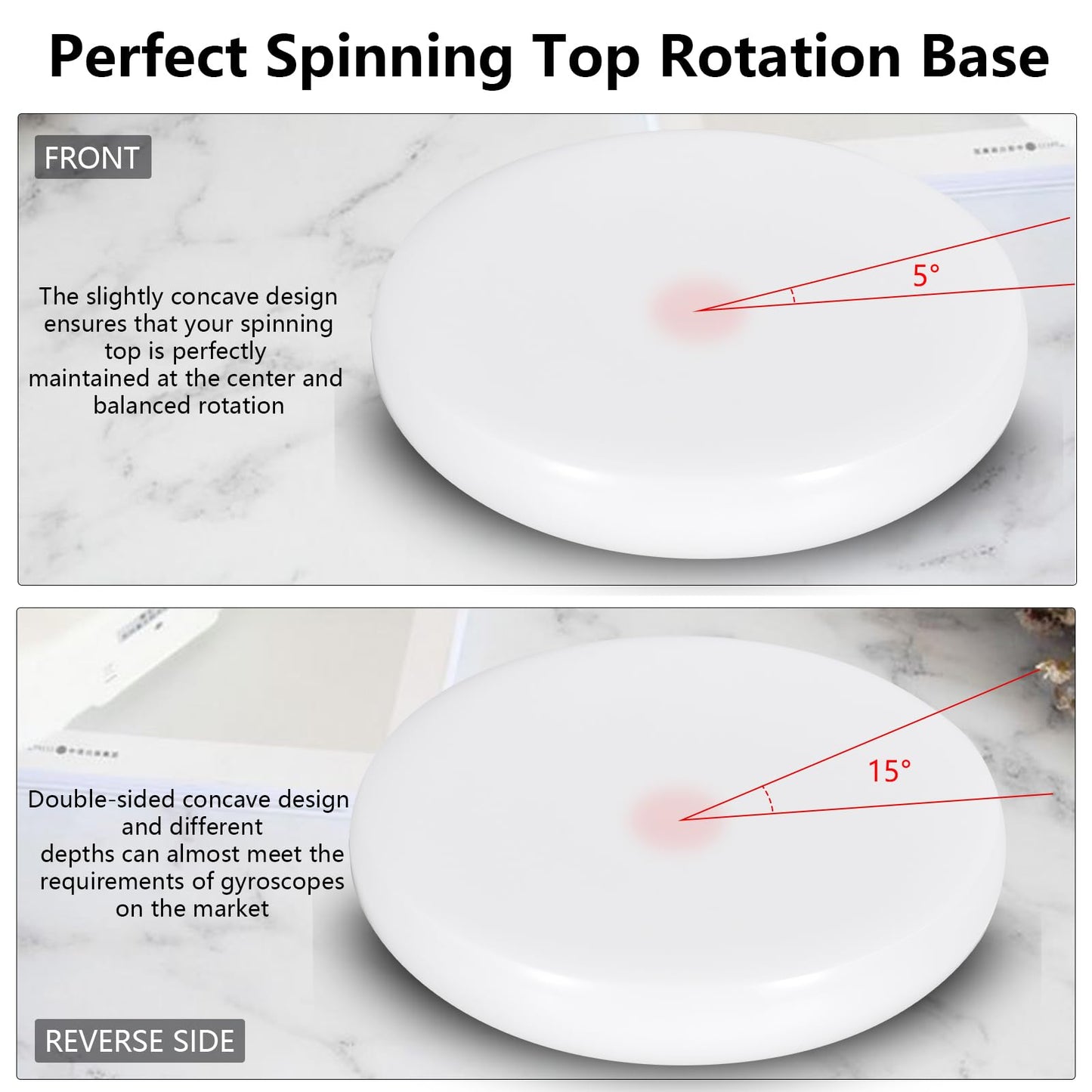 CHEETOP Optical Glass Spinning Top Base - Double Concave Crystal, 4.72-inch Diameter, 0.55-inch Thick, Low-Friction for Extended Spin, Impact-Resistant (L White)