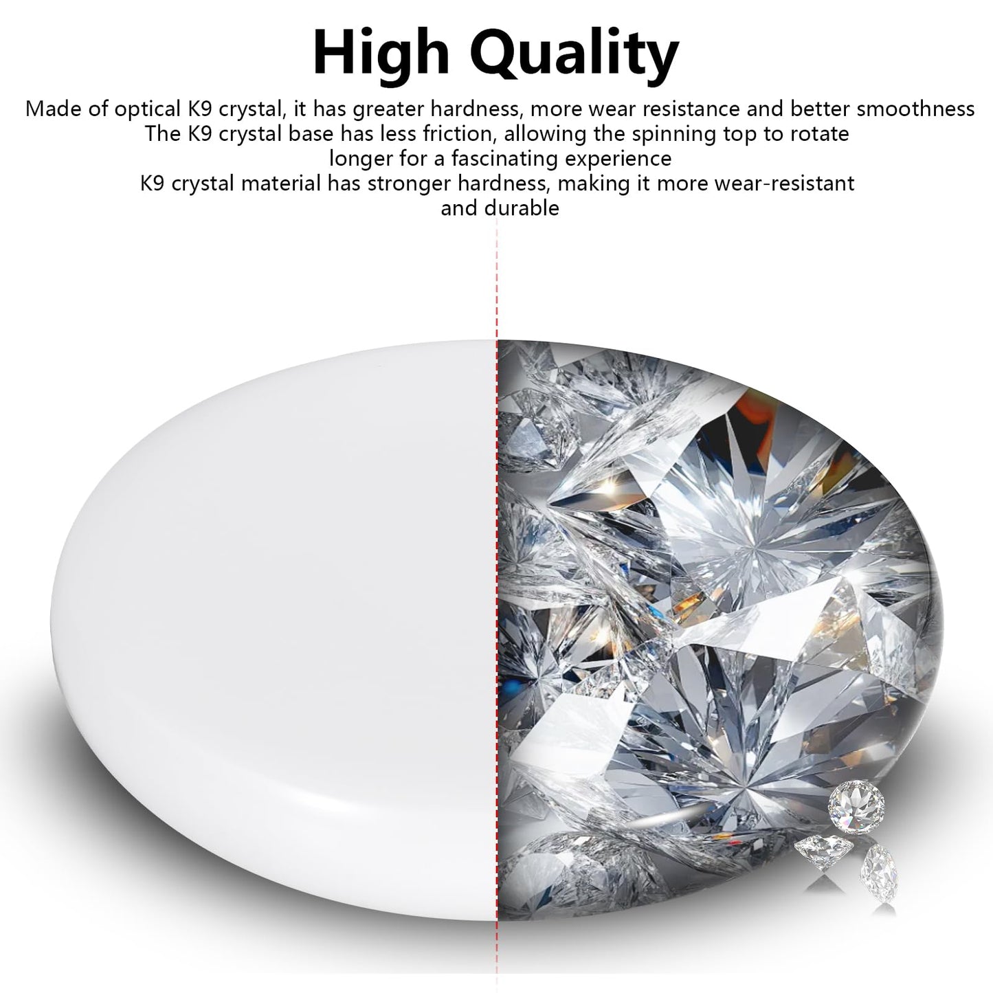CHEETOP Optical Glass Spinning Top Base - Double Concave Crystal, 4.72-inch Diameter, 0.55-inch Thick, Low-Friction for Extended Spin, Impact-Resistant (L White)