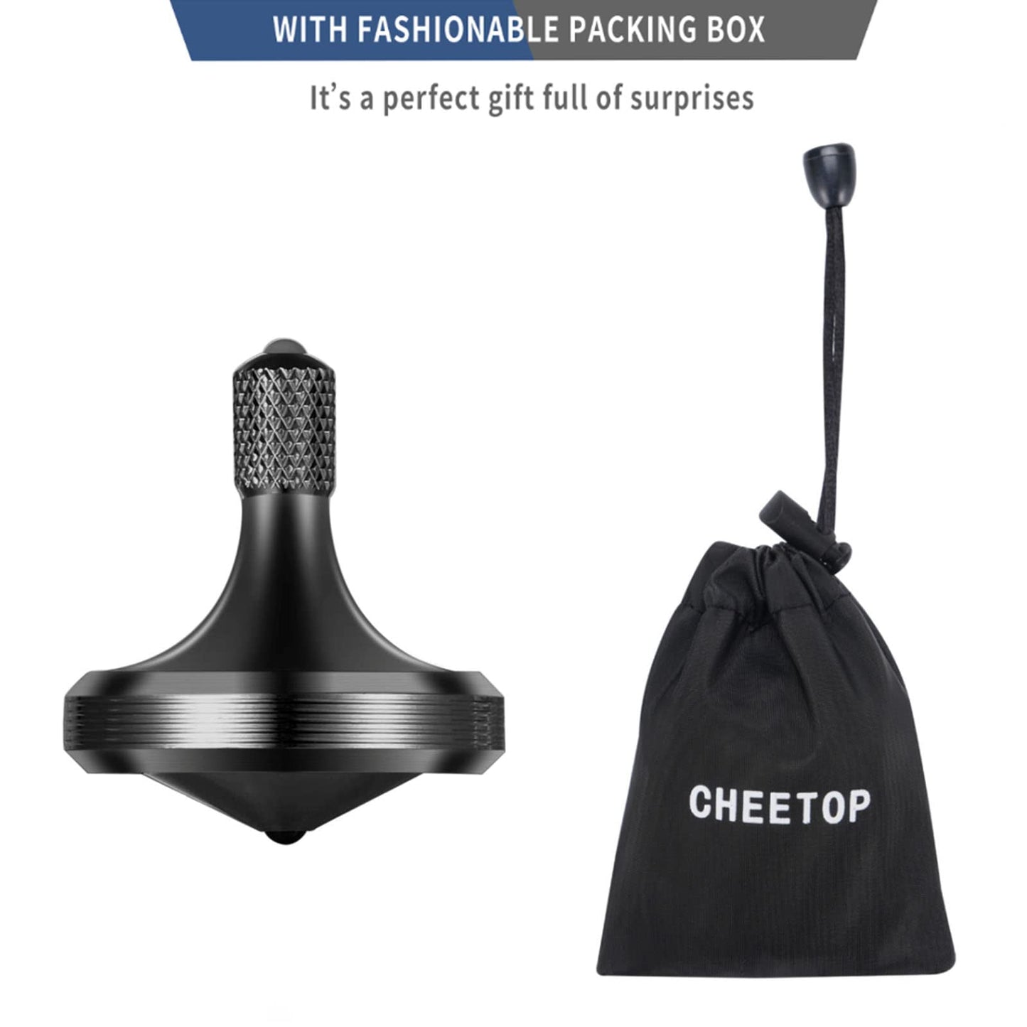 CHEETOP Precision Metal Spinning Top Pro Max Black – Long Lasting Stainless Steel Desk Gyro