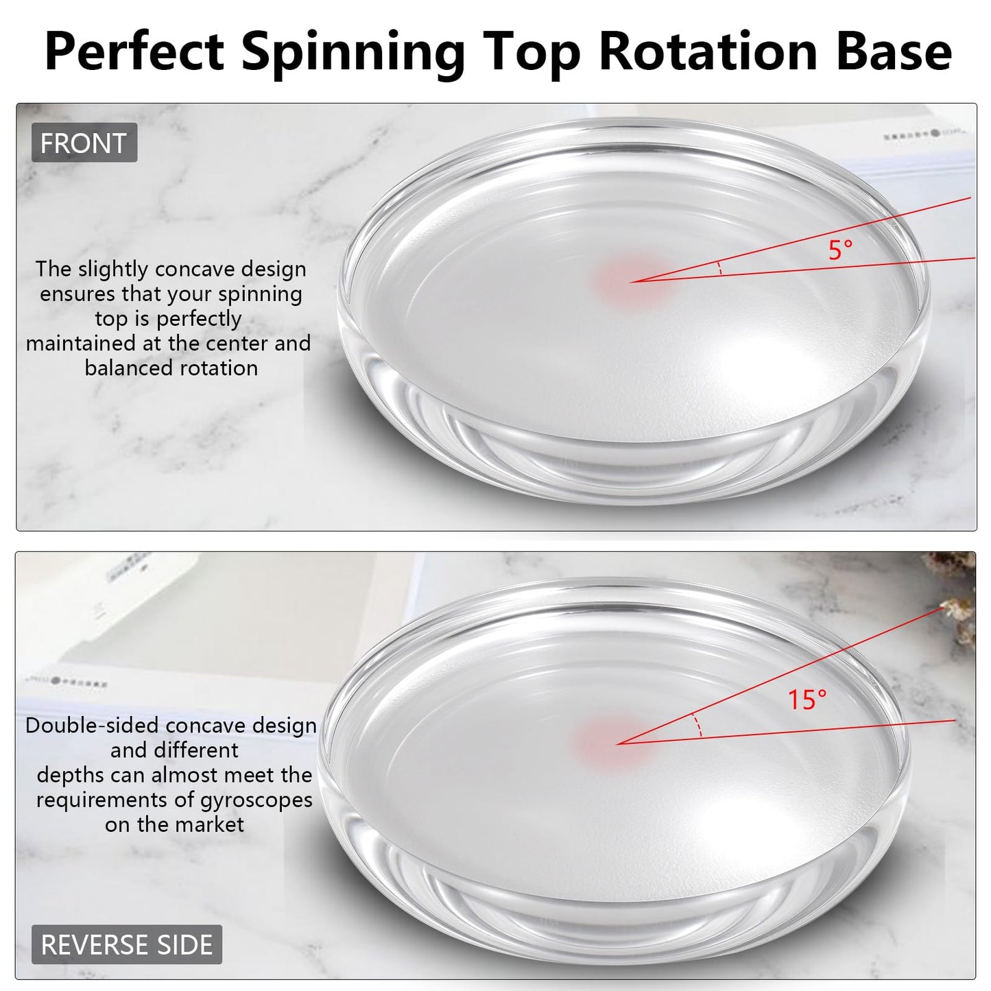 CHEETOP Optical Glass Spinning Top Base — Double Concave Crystal, 100mm Diameter, 14mm Thick, Low Friction