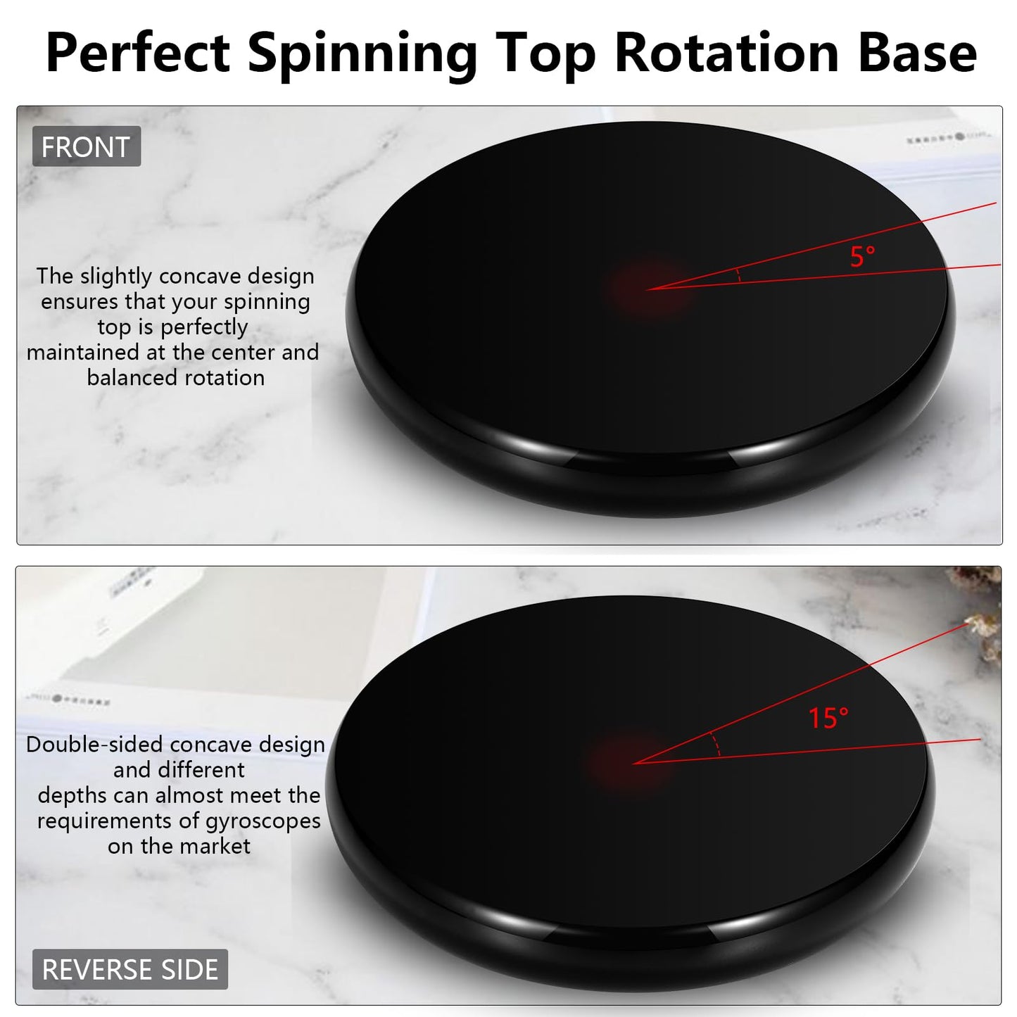 CHEETOP Optical Glass Spinning Top Base — Double Concave Crystal, 100mm Diameter, 14mm Thick, Black (S)