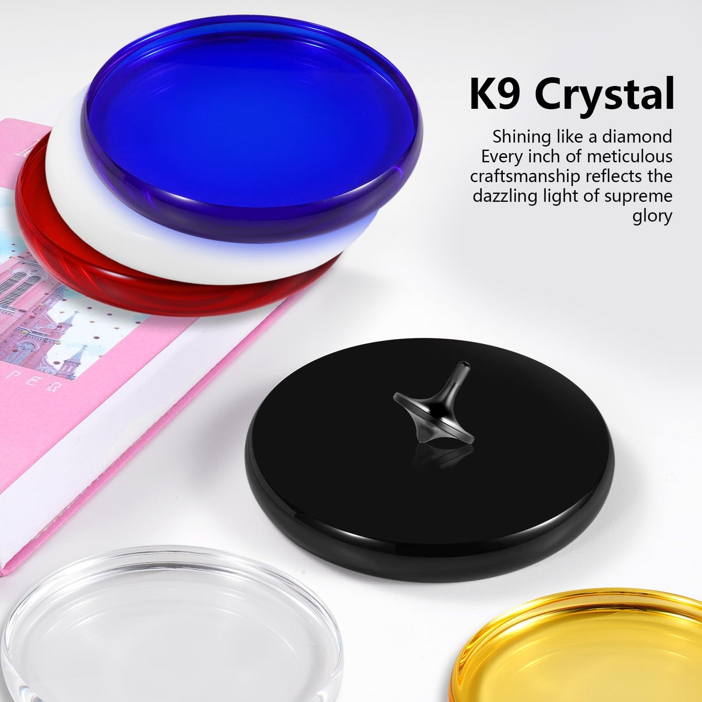 CHEETOP Optical Glass Spinning Top Base — Double Concave Crystal, 100mm Diameter, 14mm Thick, Black (S)