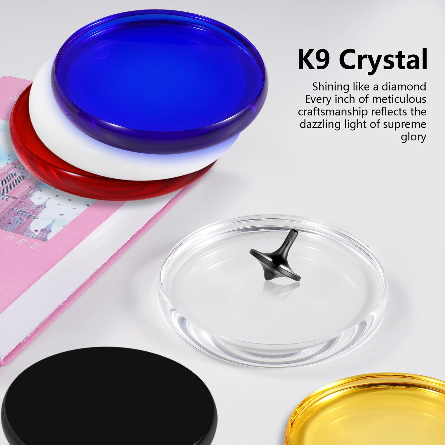 CHEETOP Optical Glass Spinning Top Base — Double Concave Crystal, 100mm Diameter, 14mm Thick, Low Friction