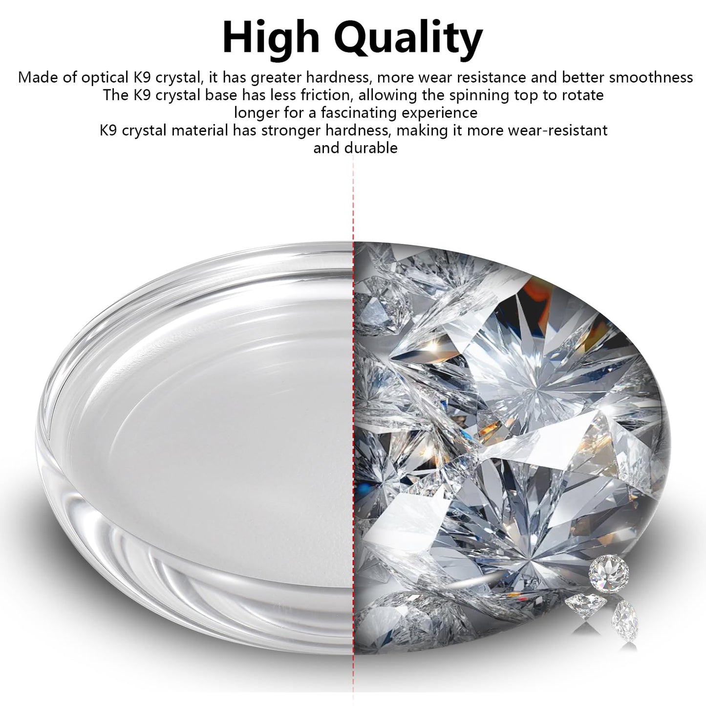 CHEETOP Optical Glass Spinning Top Base — Double Concave Crystal, 100mm Diameter, 14mm Thick, Low Friction