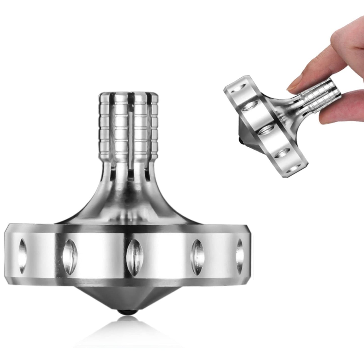 CHEETOP Precision Metal Spinning Top – Long Spin Time, Perfect Balance, Stainless Steel EDC Toy (L, Silver)