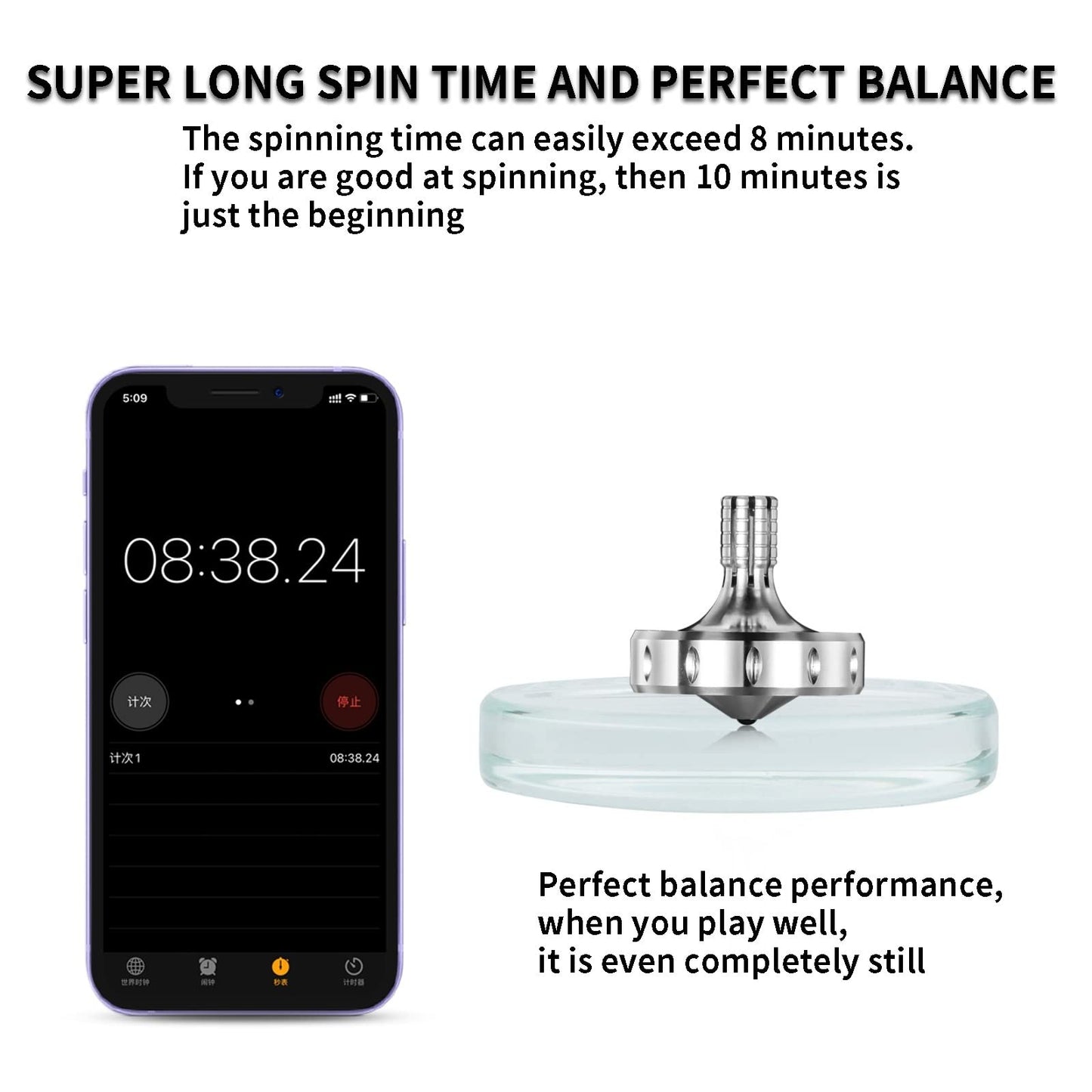 CHEETOP Precision Metal Spinning Top – Long Spin Time, Perfect Balance, Stainless Steel EDC Toy (L, Silver)