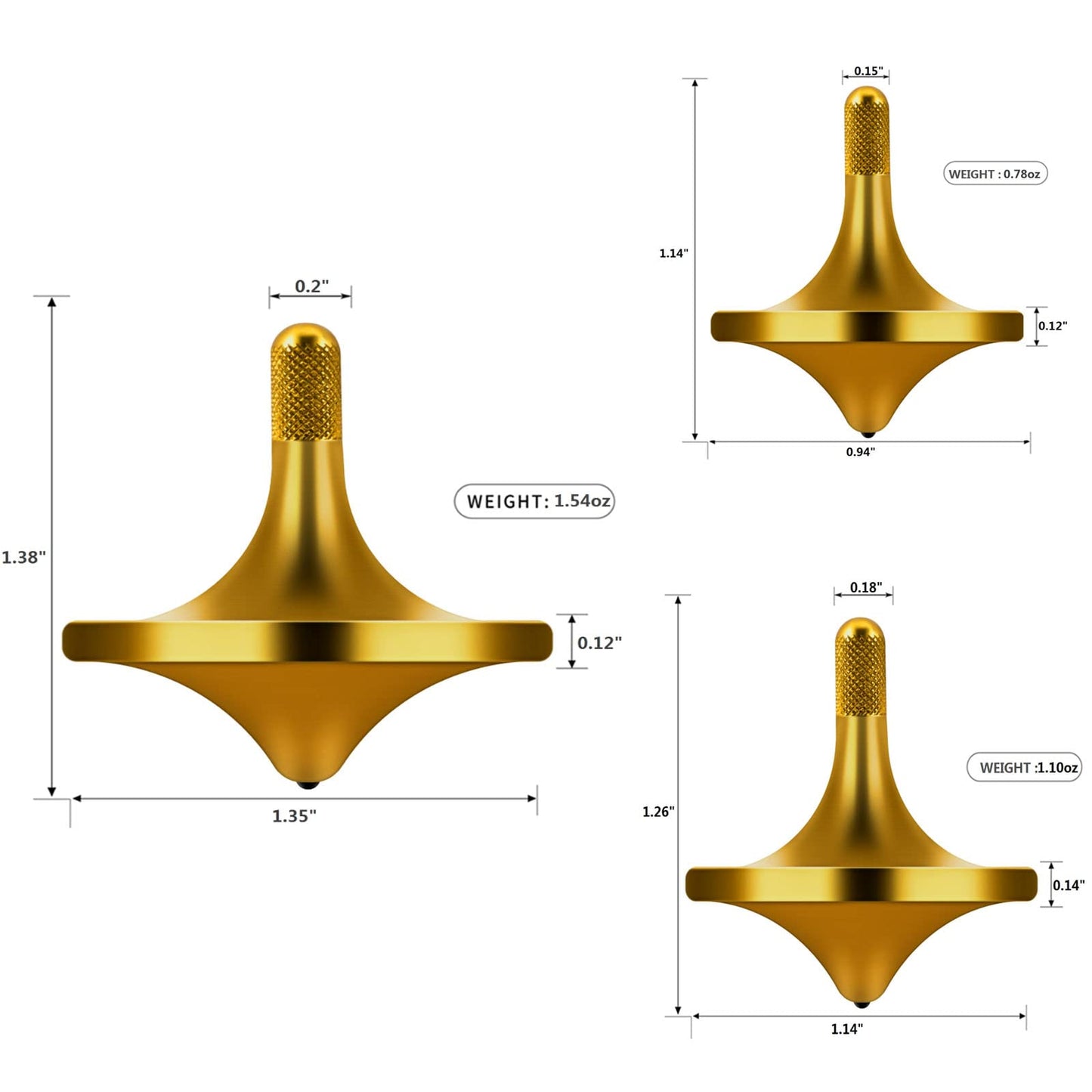 CHEETOP Stainless Steel Spinning Top – Bronze 3-Piece Set (Large, Medium, Small) for Long Spin Time