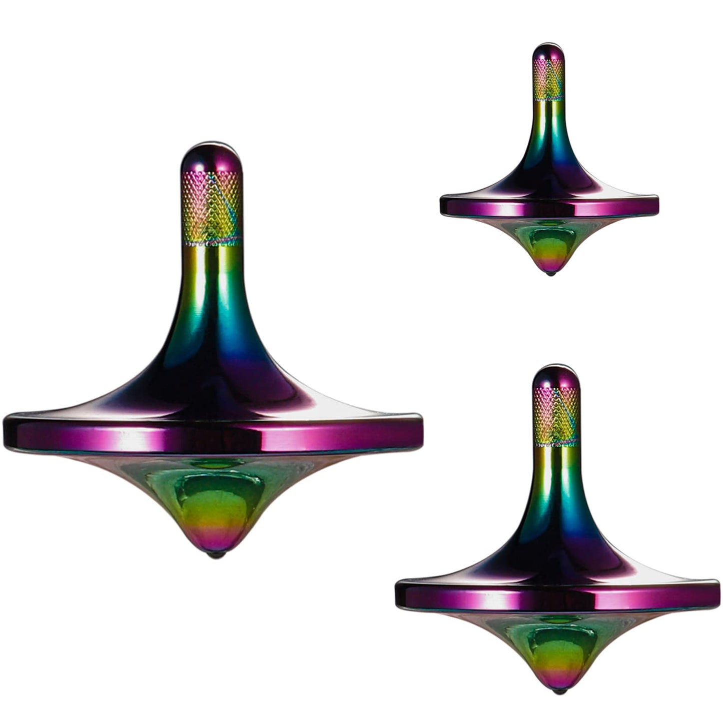 CHEETOP Stainless Steel Spinning Top Iridescent 3-Pack | Large, Medium & Small
