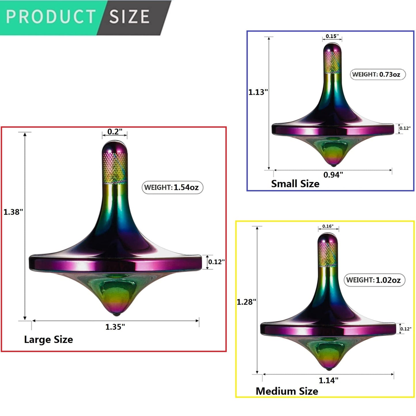 CHEETOP Stainless Steel Spinning Top Iridescent 3-Pack | Large, Medium & Small