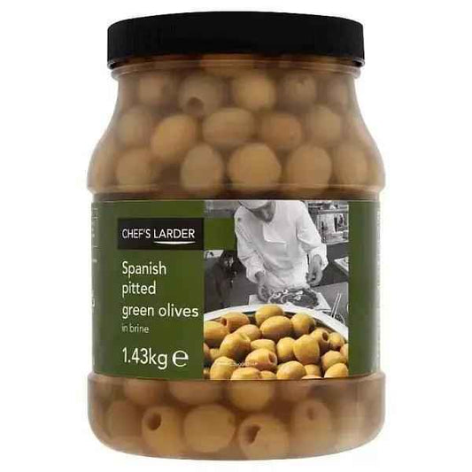 Chef's Larder Spanish Pitted Green Olives in Brine 1.43kg