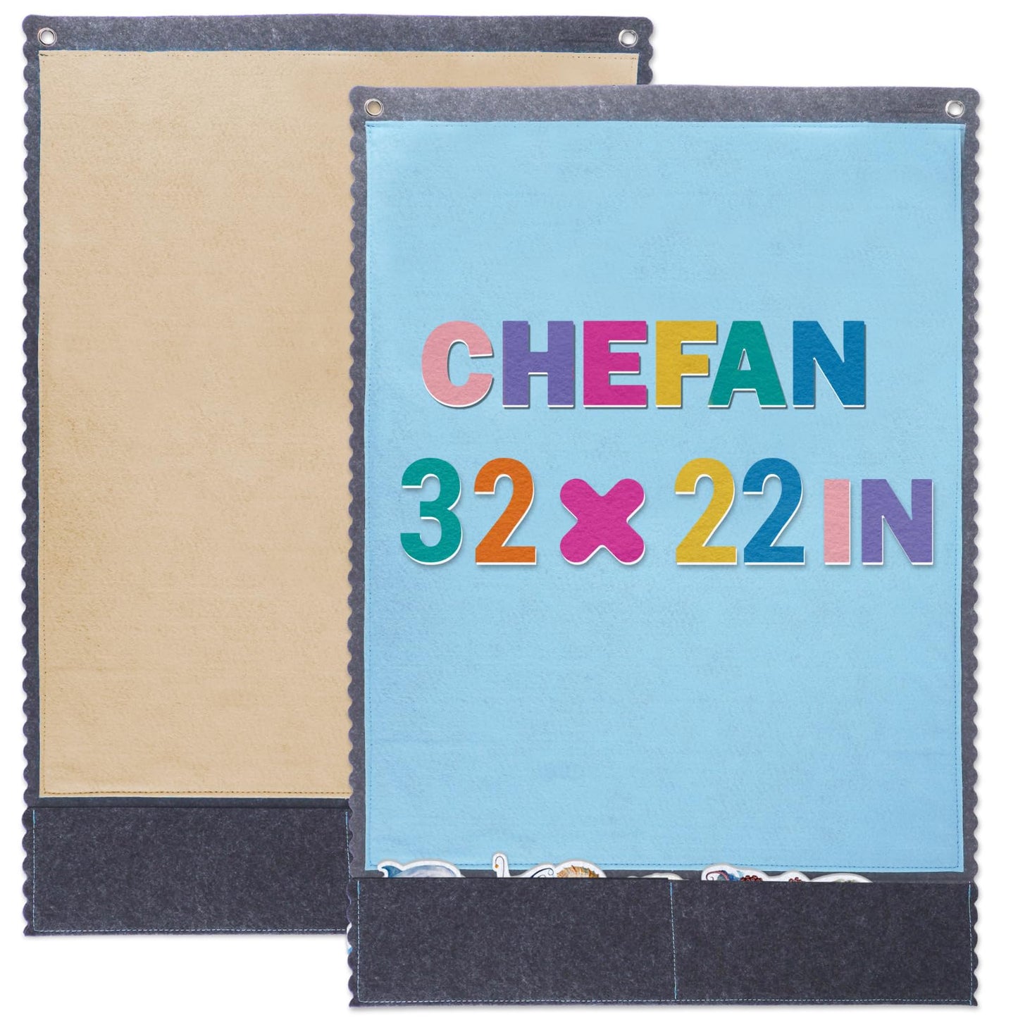 CHEFAN 2 PCS Felt Board for Toddlers – Large 32 x 22 in Flannel Story Board with 2 Storage Pockets