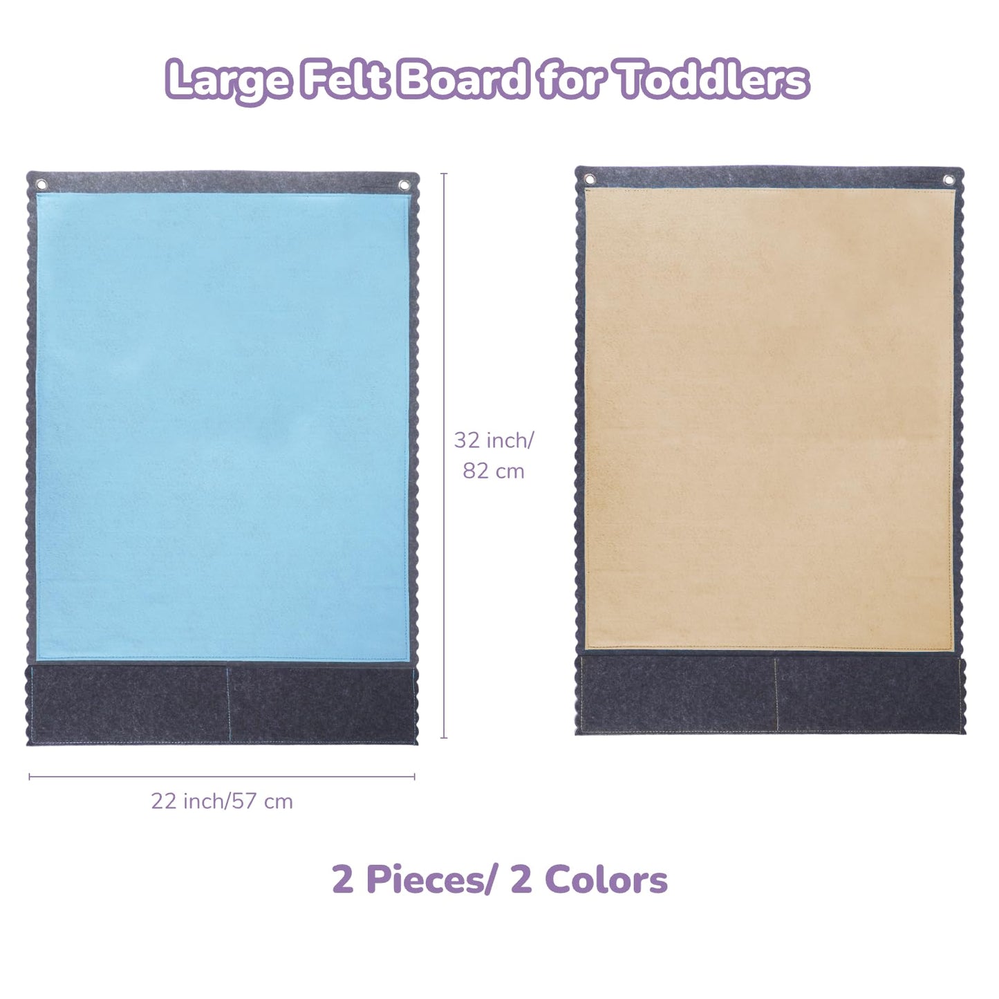 CHEFAN 2 PCS Felt Board for Toddlers – Large 32 x 22 in Flannel Story Board with 2 Storage Pockets