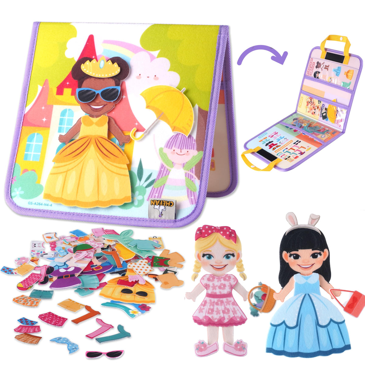 CHEFAN Felt Dress-Up Dolls Set – Portable Pretend Play with 80+ Pieces